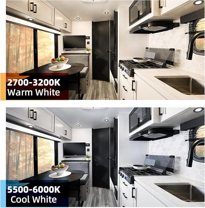 RV Puck Light, LED Recessed Ceiling Light, 12V RV Lighting Interior, Ultra-Thin Camper Lighting Fixtures, High Brightness for RV Motorhome Boat