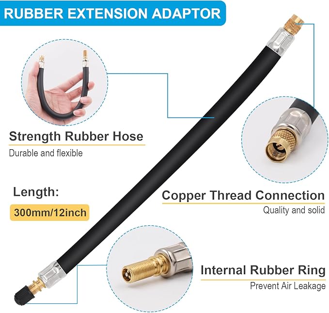 Valve Stem Extension, 2PCS 12 Inches Dually Valve Stem Extenders 6 PCS 45 90 135 Degree Brass Valve Stem Extension Adaptor for Car Truck Motorhome Trailer RV