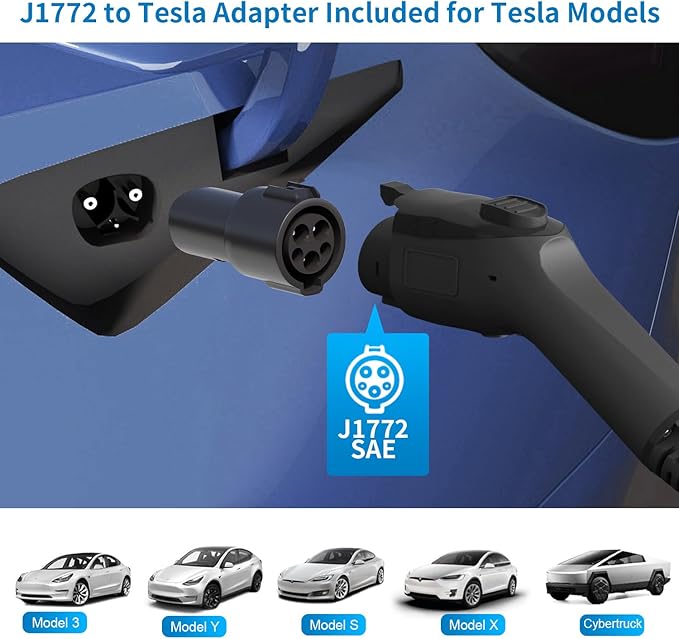 Level 2 EV Charger Station, for SAE J1772 EV Cars (40A, 240 Volt, 25ft Cable), FCC and UL Certified, with NEMA 14-50 Plug,5-15 to 6-20 Plug, J1772 to Tesla Adaptera