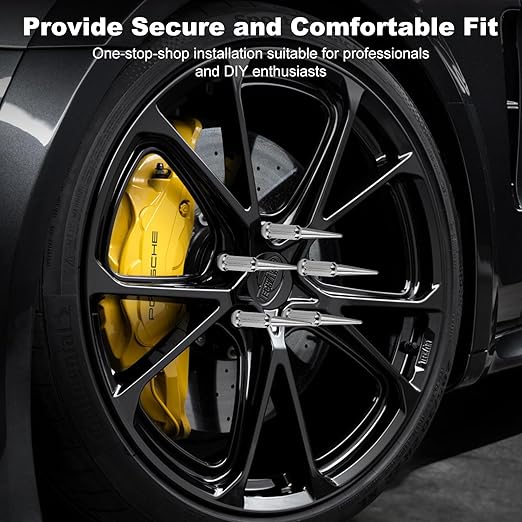 1/2‘’-20 Lug Nuts, Set of 24 Chrome Spline Spiked Lug Nut with Key for Chevrolet Silverado 1500, Ford F-150 1997-2024, Dodge Ram 1500 1994-2024, Toyota Tacoma 1995-2024