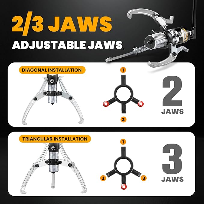 NEWTRY 20 Ton Hydraulic Gear Puller Wheel Bearing Pulling Separator 2 or 3 Adjustable Jaw Puller Vertically & Horizontally, Heavy Duty Mechanical Repair (Black)