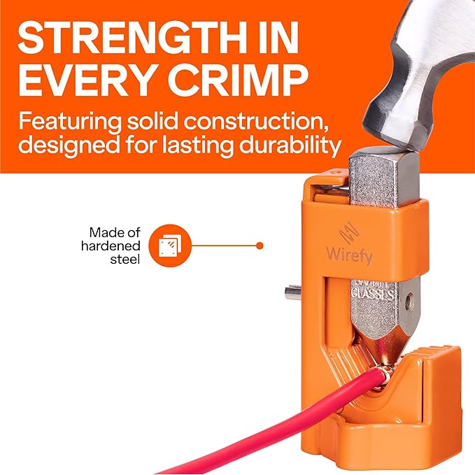 Wirefy Hammer Lug Crimper Tool for Cable & Battery Wire 8-4/0 AWG | Hardened Steel Hand Crimper with Ergonomic Handle & Heavy-Duty Crimping Capacity