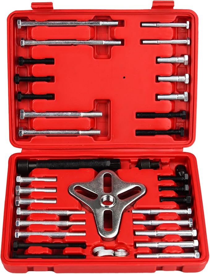 46pcs Harmonic Balancer Puller Set Crankshaft Pulley Puller Steering Wheel Flywheel Power Steering Pulley Puller Installer Tool Set for Most Pickups, SUVs, Cars,