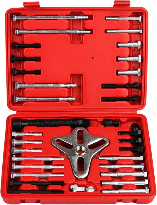 46pcs Harmonic Balancer Puller Set Crankshaft Pulley Puller Steering Wheel Flywheel Power Steering Pulley Puller Installer Tool Set for Most Pickups, SUVs, Cars,