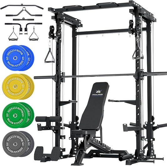 Major Fitness Drone3 Smith Machine – All-in-One Home Gym Squat Rack with Weight Bar, Cable Crossover Machine – Heavy-Duty Fitness Equipment for Strength Training and Full-Body Workouts