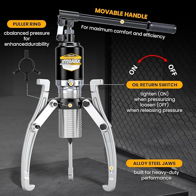 NEWTRY 20 Ton Hydraulic Gear Puller Wheel Bearing Pulling Separator 2 or 3 Adjustable Jaw Puller Vertically & Horizontally, Heavy Duty Mechanical Repair (Black)