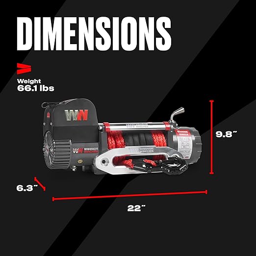 Warrior Winches Samurai 10000 lbs 12V Electric Winch with Synthetic Rope - Powerful Electric Winch for Trucks - 10000 lbs Load Capacity - Wireless Remote Included