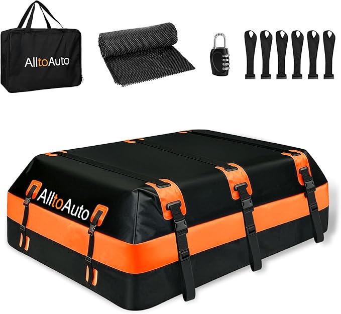 Car Rooftop top Cargo Carrier 21 Cubic feet 100% Waterproof Heavy Duty PVC for All Cars with/Without Rack, Includes Anti-Slip Mat, 10 Buckle with Straps, 6 Door Hooks, Luggage Lock