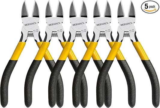 BOOSDEN 5" Wire Cutters, 5 Pack, Precision Cutting Pliers, Ultra Sharp Wire Snips Wire Clippers, Spring Loaded Flush Cutter, Diagonal Cutting Pliers for Jewelry Making Crafting, Wire Cutters Set