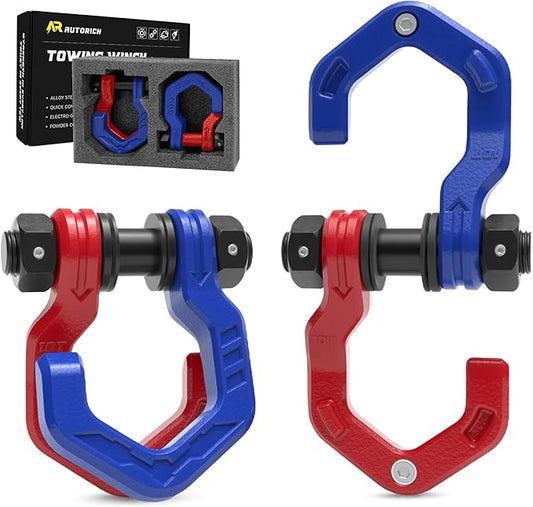 D Ring Shackles, 3/4" Separate Shackles with 7/8" Pin, Heavy Duty Recovery Shackle 57320lbs Break Strength, 4x4 Off-Road Recovery Towing Winch Shackles for Trucks, Red Blue 2-Pack