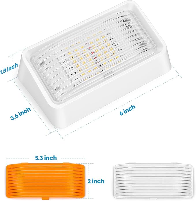 Kohree 320 Lumen LED RV Porch Light Exterior Utility 12V Lighting Fixture LED Panel, Replacement Lighting for RVs, Trailers, Campers, 5th Wheels. White Base, Clear and Amber Lenses Included 2 Packs