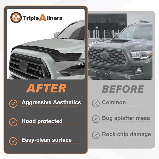 TripleAliners Hood Deflector Protector Compatible with 2016-2023 Toyota Tacoma Accessories Hood Protector TPE Bug Deflector Shield Replacement