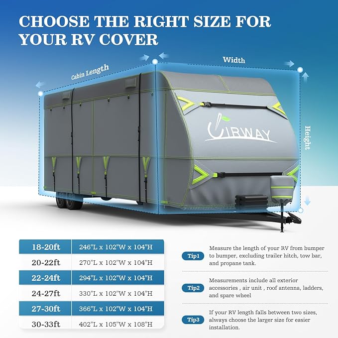 UIRWAY RV Cover 22-24ft Travel Trailer, Upgraded 7-Layers Camper Cover, Waterproof Rip-Stop Travel Trailer Cover with 4 Tire Covers, Tongue Jack Cover, Gutter Covers, Repair Patches, Windproof Straps