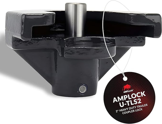 AMPLock U-TLS2 Heavy Duty Trailer Coupler Lock, 2'' RV & Boat Trailer, Anti-Theft Coupler with Flat Lip Design, Push-and-Lock System, 2-Inch Ball Hitch Locks, Trailer Hitch Locks with Keys
