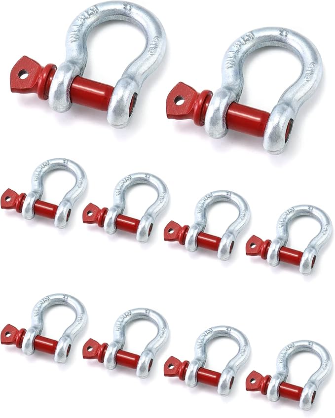 QWORK 5/8" Anchor Shackle Carbon Steel Screw Pin, 10 Pack Heavy Duty D Ring Shackle, 6,500 lbs Shackles for Tow Strap Winch Off Road Vehicle Recovery