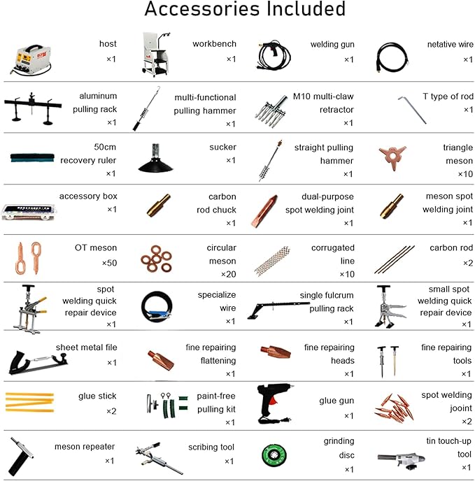 Stud Welder Steel Dent Pulling Machine Car Body Spot Welding Dent Puller Repair Kit Spot Welder with Professional Tool Cart 220V 3KW