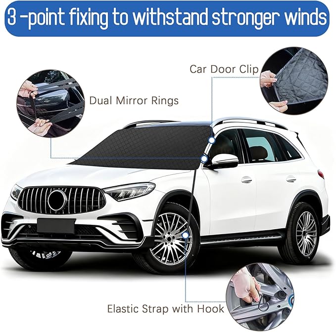 KALINCO Windshield Cover for Ice and Snow, 600D Oxford Fabric Car Windshield Snow Cover, Anti-Frost Waterproof Winter Windshield Covers, Fits Most Cars SUVs Trucks Sedans