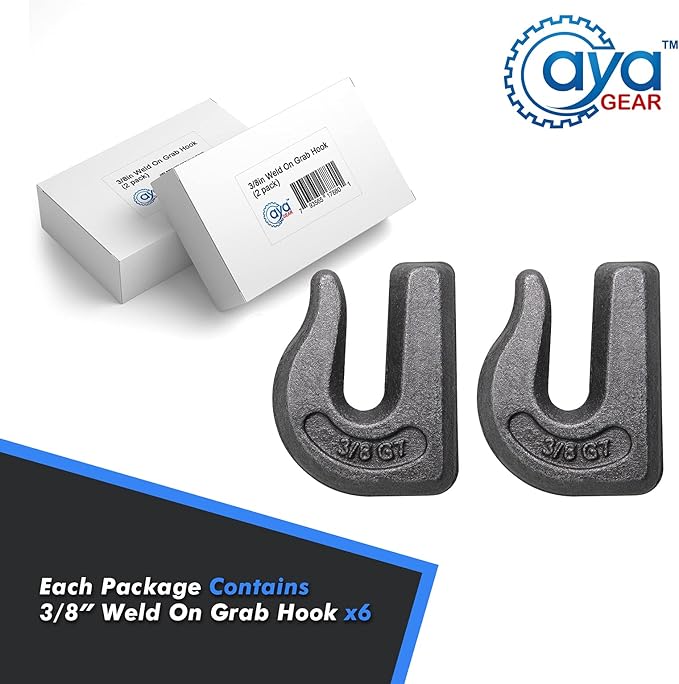 Weld-on Grab Chain Hook 3/8-in Heavy Duty Tow Hook G70 Forged Steel Tractor Hook Weldable for Car, Truck,SUV, RV,UTV,Tractors (2Pcs)