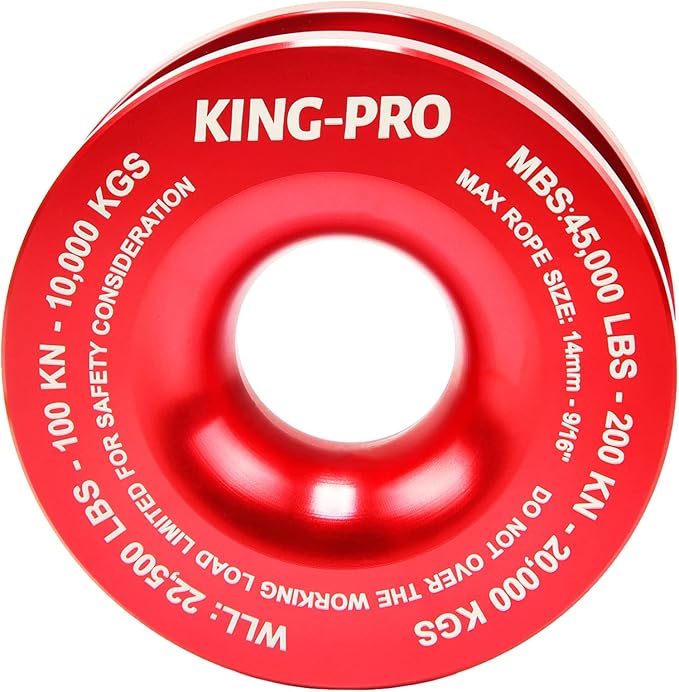 KING-PRO Snatch Recovery Ring, 45000 lbs Winch Snatch Block Pulley Towing Ring, for ATV UTV SUV Truck Off-Road Vehicle Towing Soft Shackle Recovery（Red）