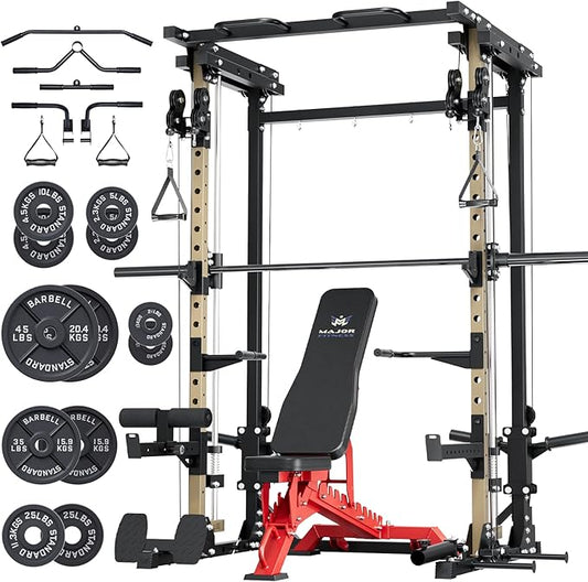 Major Fitness Drone3 Smith Machine – All-in-One Home Gym Squat Rack with Weight Bar, Cable Crossover Machine – Heavy-Duty Fitness Equipment for Strength Training and Full-Body Workouts