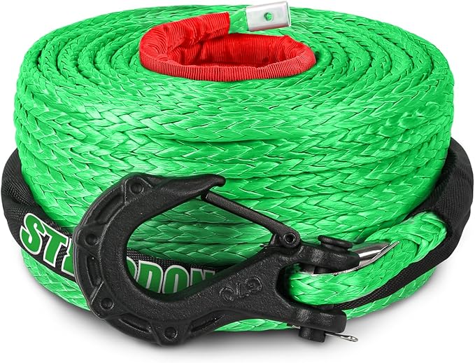 Synthetic Winch Rope, 3/8'' x 60ft 19,854LBS Synthetic Winch Line 3/8 Winch Cable Replacement Synthetic Rope with Forged Winch Hook for 4WD Off Road Vehicle SUV Truck(Green-Slim)