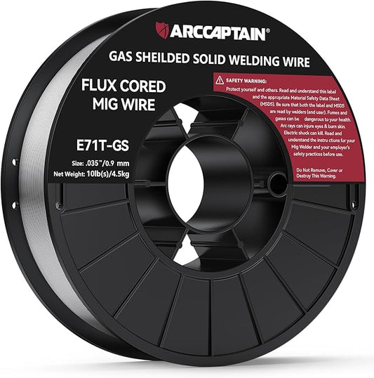 ARCCAPTAIN Flux Core Welding Wire .035, E71T-GS 035" Flux Core Welding Wire Gasless Low Splatter 10Lbs Mig Welding Wire Mild Carbon Steel Compatible With Lincoln Miller Forney Harbor Welder 4.5KG