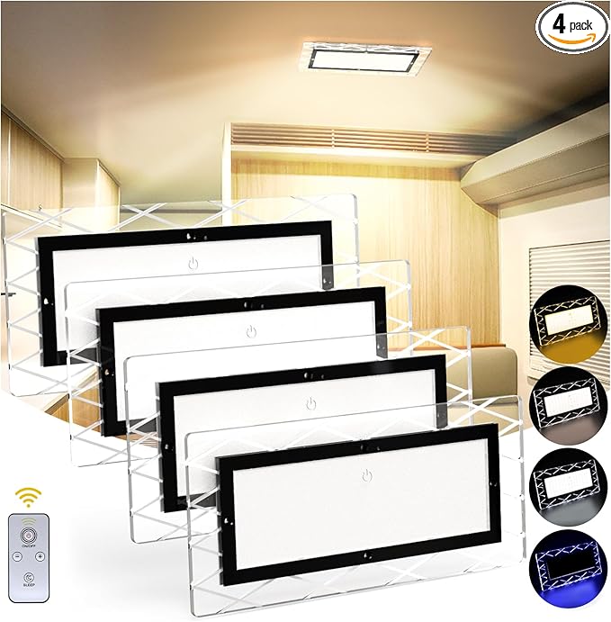 BlueFire 1800LM Bright LED RV Light Interior，DC12-30V Upgraded Brightness RV Ceiling Dome Lights, Dimmable Fixture with 4 Color Temperature for RV Camper Van Motorhome Boat Trailers (Large - 4 Pack)