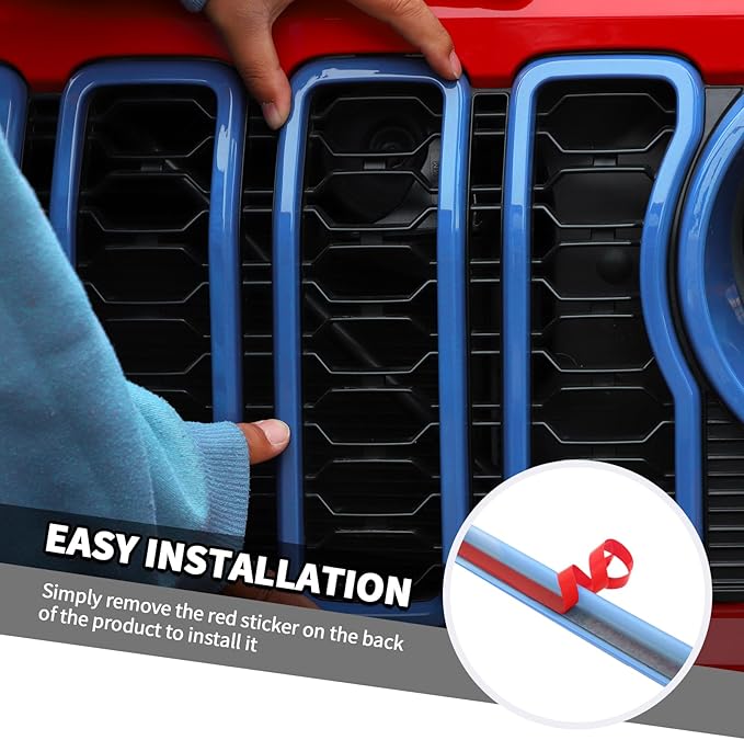 Jimen for 2024 Jeep Wrangler 4xe grill inserts, 9PCS Headlight Cover & Grille Insert Compatible with Jeep Wrangler JL JLU 2024+, NOT FIT JL Sport/Sport S (Light Blue)