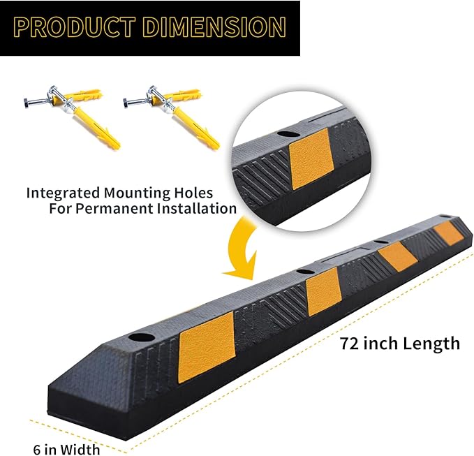 BESEA 1pcs Curb Parking Stoppers for Garage Bumpers Parking car - 72" Length 4" High Heavy Duty Rubber Wheel Stopper for Vehicles Truck Driveway Help Your Cars Parking Stop Perfectily(1pack)