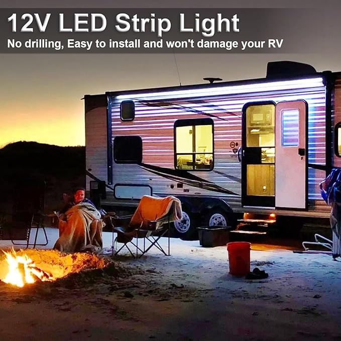 20FT RV Awning Lights, IP68 Waterproof Camper Awning Lights, 12v White Rv Led Strip Lighting for Motorhome Travel,Travel Trailers, Camper, Food Trucks