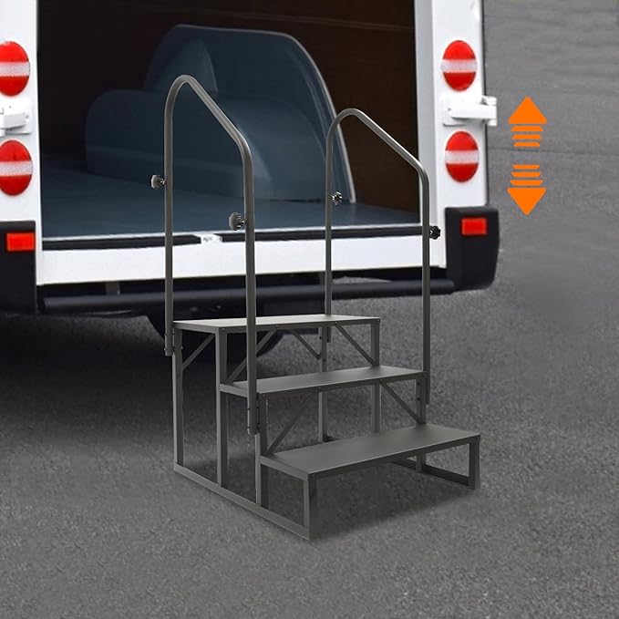 3 Step RV Stairs with Handrails - Hot Tub Steps Portable Mobile Home Stairs for RV, Travel Trailer, Camper Outdoor (Black)