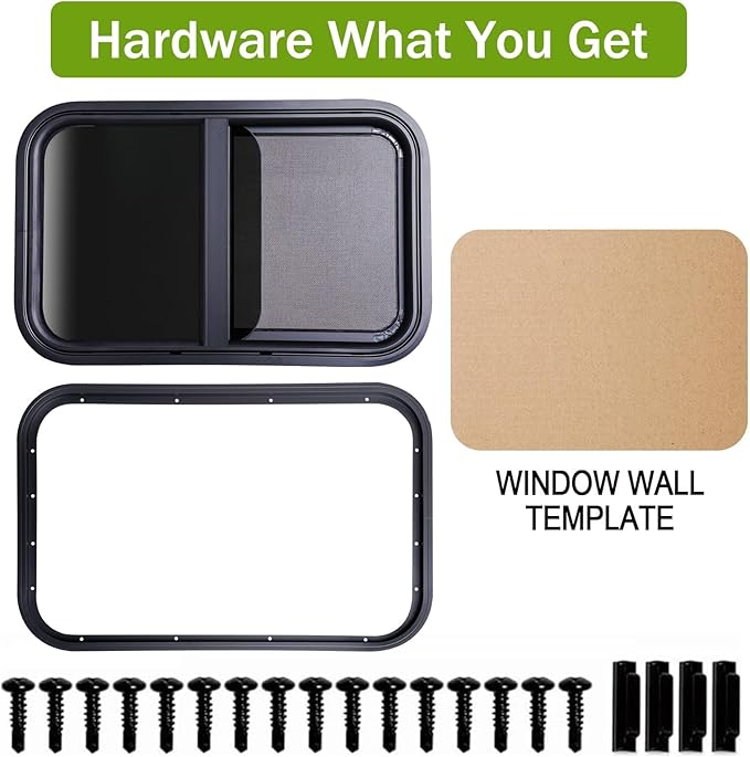 RV Window | 24" W x 15" H | Teardrop Style | Horizontal Sliding Replacement Glass &Trim Set | DOT Certification Qualified