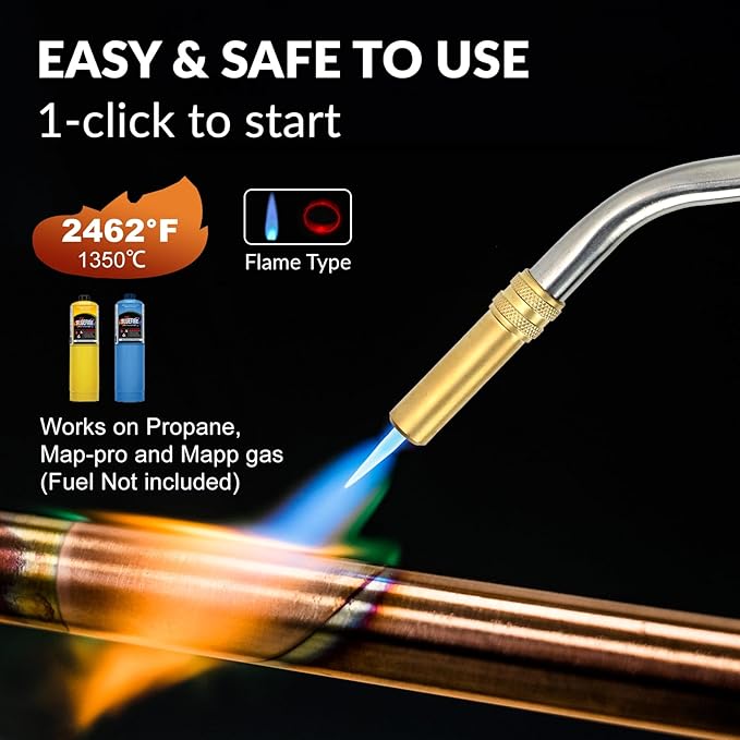 BLUEFIRE BTS-8090 Propane Torch Trigger Start Heavy Duty Gas Welding Head Adjustable Swirl Flame Hand Blow Torch Hold Portable Fuel by MAPP/MAP Pro/Propane Bottle Tank (Torch with MAPP Cylinder)