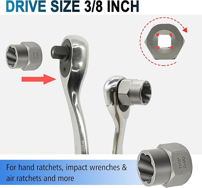 13Pcs Screw Extractor Set, Easy Out Bolt Extractor Kit with Bottom 3/8Inch Drive, Multi-Spline Extractors for Removing Damaged Broken Rounded Off Bolt & Nut Remover Set