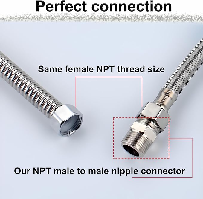 1/4" NPT Male Hex Nipple Pipe Fittings, 304 Stainless Steel 1/4 inch Threaded Pipe Adapter Fittings Equal Nipples Connectors, 4pcs Male Straight Connector Pipe Fitting