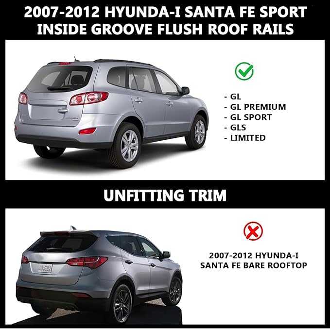 ROKIOTOEX Roof Rack Crossbars - Fit 2007-2012 Santa Fe Flush Side Rail - Panoramic Sunroof - 220LBs Load Bar - Metal Locking Cap- Easy Install & Adjusting - Wind Noise Reduction Strips Silver Cougar