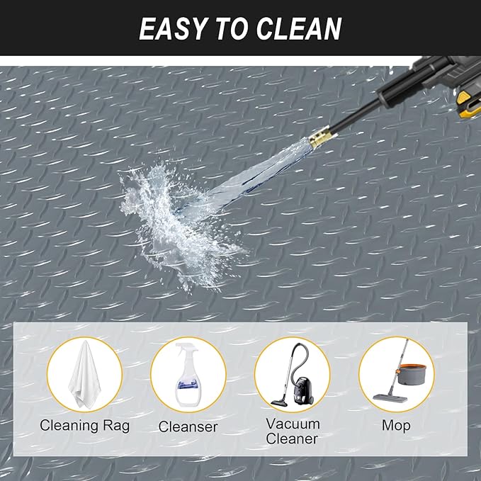 7.5x20 FT Garage Floor Mat, Flooring Roll with 20Pcs Tapes, 150 sqft Diamond Plate PVC Rubber Trailer Mat, Non-Slip Floor Mat for Garage, Warehouse, Gyms, Trailer, Pickup Truck (Grey)