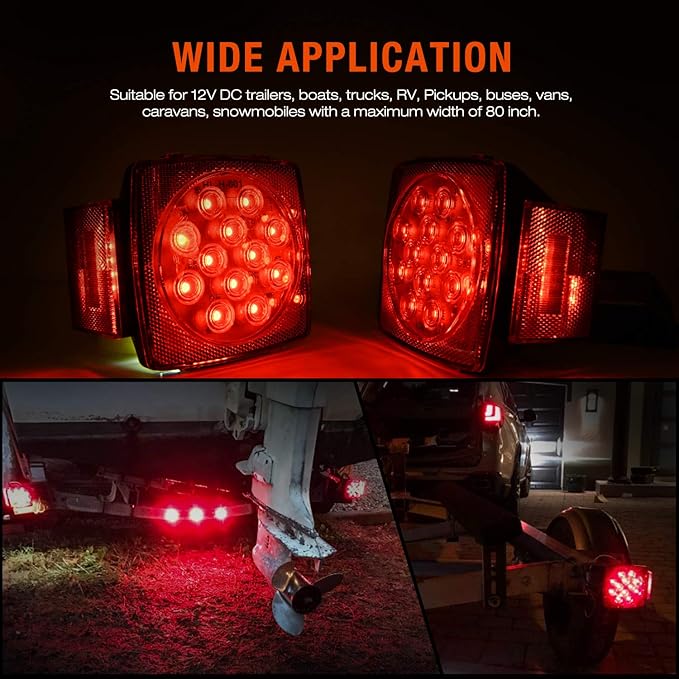 Nilight 2PCS Square LED Trailer Light Kit Low Profile Submersible IP68 Stop Turn Tail Side Marker License Lamps for 12V Utility Boat Camper RV Trucks Marine Snowmobile