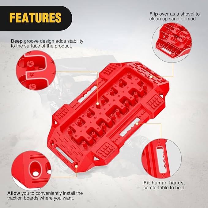 Nilight Recovery Offroad Traction Boards Mini Short Emergency Tire Tracks Mats For 4WD 4X4 ATV UTV on Mud Sand Snow (2PCS Red)