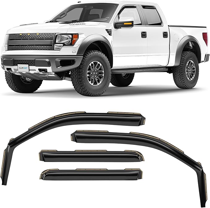 CLIM ART in-Channel Incredibly Durable Rain Guards for Ford F-150 SVT Raptor 2011-2014 SuperCrew, Original Window Deflectors, Vent Window Visors, Vent Deflector, 4 pcs.- 611196