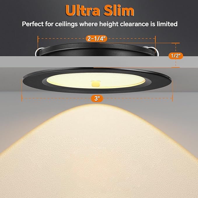 3" LED 12V Push Lights w/Built-in Switch Interior Bi-Color 12 Volt Red LED Puck Light Full Aluminum RV Dimmable Flush Mount Light for Camper, Boat, Trailer 4Pcs (Black, Warm White)