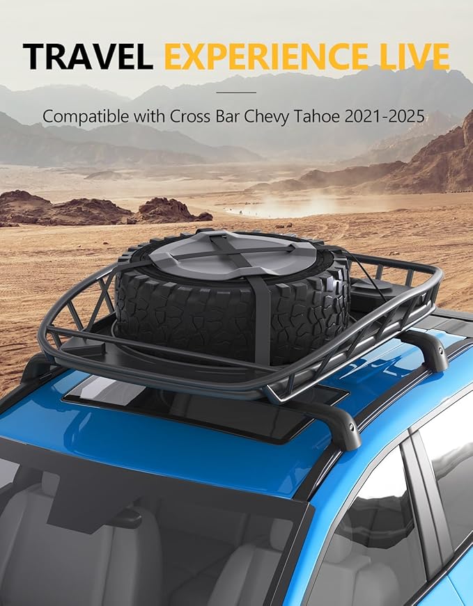 Tuyoung Roof Rack Cross Bars Compatible with 2021 2022 2023 2024 2025 2026 Chevy Tahoe & Suburban, GMC Yukon XL, Cadillac Escalade ESV, Chevrolet Lockable 220lb Aluminum Black Crossbar Carrier Luggage