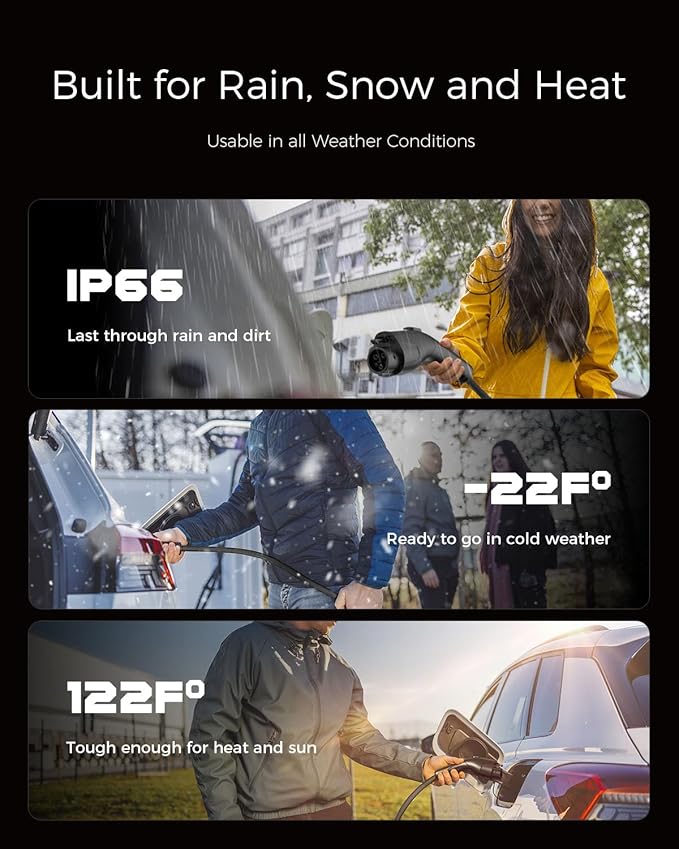 Level 1 EV Charger, 16A 110V 240V Portable EV Charger with 25FT Cable, Home Electric Vehicle Charging Station with NEMA 6-20 Plug NEMA 5-15 Adapter EVSE for All J1772 EVs