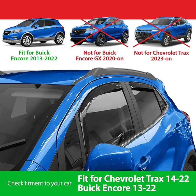 Goodyear Shatterproof in-Channel Window Deflectors for Chevrolet (Chevy) Trax 2014-2022/Buick Encore 2013-2022, Rain Guards, Window Visors for Cars, Vent Deflector, Car Accessories, 4pcs - GY003439LP