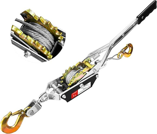Come Along Winch 1 T Pulling Capacity 7 FT Steel Cable 2 Hooks Heavy Duty Ratchet Power Puller Tool with Dual Gears Automotive Hoist Cable Puller Ideal for Vehicle Rescue.