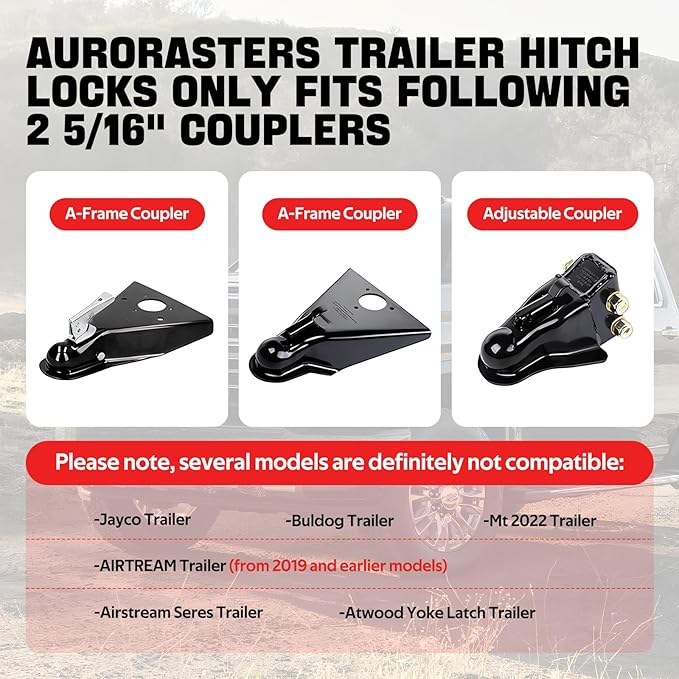 Trailer Lock fits 2 5/16 Couplers,Heavy Duty Trailer Tongue Coupler Lock Anti Theft for RV Travel/Utility/Pickup/Boat/Camper Trailer-Red