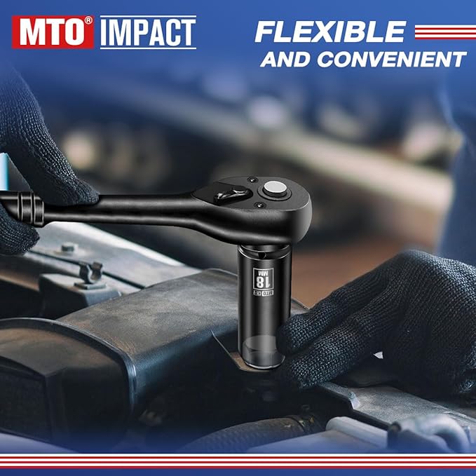 MTO 1/2" Drive 18mm Deep Impact Socket, 6-Point Metric Socket for Automotive Maintaince, CR-V Steel Meets ANSI Standards