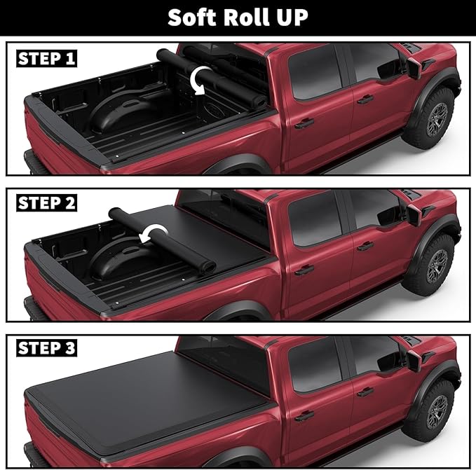 Soft Roll up Truck Bed Tonneau Cover Compatible for 2014-2018 Chevy Silverado/GMC Sierra 1500 Fleetside Rolling 5.8FT 69.3Inch