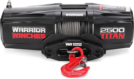 Warrior Winches - Titan 2,500lb Synthetic Rope Electric Winch – 12V, 3.4HP Motor, 166:1 Planetary Gear, Wired/Wireless Remote, Manual Clutch, Spring Brake, ATV/UTV Winch