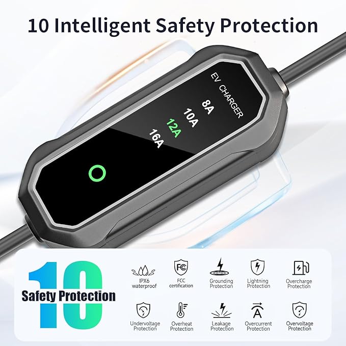 Tesla Level 1/2 EV Charger,16A Electric Car Mobile Charger for Tesla 25ft Cable with 240V NEMA 6-20 Plug, 120V NEMA 5-15 Adapter, NACS Connector, Home Portable Wall Charger for Tesla ModelY/3/S/X